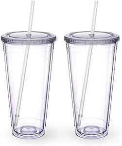 Zukro Clear Acrylic Tumbler with Straw and Lid 32 oz, Double Walled Insulated Reusable Plastic Iced Coffee Cup, To Go Cup Perfect for Parties, Birthdays, Fit in Cup Holder, BPA Free, Clear, 2 Pack