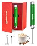 Maestri House Rechargeable Milk Frother, Handheld Electric Foam Maker Waterproof Detachable Stainless Steel Whisk Drink Mixer Foamer for Lattes, Cappuccino, No Stand (Christmas Green)