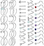 Defrsk 60Pcs Nose Rings for Women Surgical Steel 20G L-Shaped Nose Studs Screw Fake Nose Rings Nose Piercing Jewellery Nose Hoop Rings Gift for Women Girls