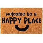 SlipToGrip 16x24 Inches Coir Doormats for Outdoor Entrance - Welcome Mat with Non-Slip Rubber Backing, Heavy Duty Door Mats Outdoor Coir, Spring Doormat, Blank Design, Happy Place Variant