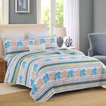 SahSahCasa Quilt Twin Size, Twin Quilt Set, 100% Cotton Quilt, Twin Quilt Bedding Set Bedspreads, Coastal Reversible Lightweight Summer Comforter Bed Spread for Children and Adults, White/Blue/Orange