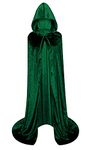 Unisex Full Length Hooded Robe Cloak Long Velvet Cape Cosplay Costume, Green, X-Large