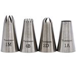 Tumtanm Professional Large Piping Nozzles, 4pcs Stainless Steel Seamless Icing Piping Nozzle Tip Set for Cupcakes and Baking