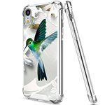 ZHONGWEI Clear Phone Case Suitable for iPhone Xr with Green Hummingbird Pattern Four Corner Reinforced Shockproof and Protective Phone Cover Case