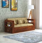 Ganpati Arts Solid Sheesham Wood Cherish 3 Seater Sofa for Living Room, Home, Guest Room Wooden Furniture for Office Hotel (Natural Brown Finish)