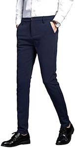Plaid&Plain Men's Stretch Dress Pants Slim Fit Skinny Suit Pants 7101 Blue 27W28L