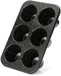 Monfish Jumbo Deep muffin pan 6 Cup black granite finish extra large cupcake tin carbon steel baking pan 3.5dia x3 inch cup