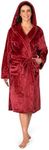 PAVILIA Plush Hooded Robe For Women | Wine Maroon Fluffy Soft Bathrobe With Hood | Fuzzy Warm Spa Robe, Cozy Fleece Long Robe | Satin Trim, Large-X-Large
