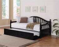 APRODZ Sheesham Daybed with Trundle Bed Single Diwan Day Bed with Storage Box for Kids Adult Bedroom Living Room Home Furniture (Drummo-Black)