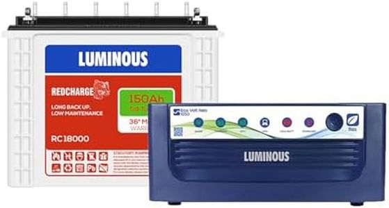 Luminous Inverter & Battery Combo (Eco Volt Neo 1050 Pure Sine Wave 900VA/12V Inverter, Red Charge RC18000 Tall Tubular 150Ah Battery) for Home, Office & Shops