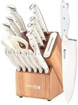 Sabatier 15-Piece Forged Triple Rivet Knife Block Set with Built-in Sharpener, High-Carbon Stainless Steel Kitchen Knives, Razor-Sharp Knife Set with Acacia Block and Edgekeeper Technology, White