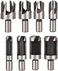 Drill Warehouse 8pcs Wood Plug Cutter Drill Bit Set Straight and Tapered Taper 5/8" 1/2" 3/8" 1/4" Cutting Tool Cork Drill Bit Knife