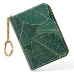 Nipichsha Credit Card Holder, Small RFID Card Wallet for Women, Slim Leather Card Holder Wallet, Credit Card Wallet Organizer, Pocket Business Card Case with Zipper & Keychain, Tropical Leaf, Fashions