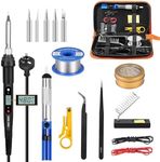 YVXUN Electronics Soldering Iron Kit, 80W Adjustable Temperature Welding Tool With LCD Display,16 in 1 Soldering Kit,On/Off Switch,Solder Wire,5pcs Soldering Tips,Soldering Stand, Desoldering Pump