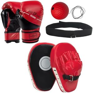 EUMAYES 3-in-1 Kids Boxing Gloves and Punching Mitts Set, Boxing Pads with Boxing Reflex Ball, Kids Boxing Equipment Set for MMA Training, Muay Thai, Karate, Taekwondo