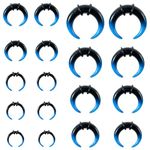 Beautidots 18Pcs Septum Stretching Kit 14G-00G Septum Pincher C Shape Buffalo Septum Piercing Kit Tapers for Ear Gauges Stretching Kit Septum Rings with Black O-Rings for Stretching Pierced Nose Ear,