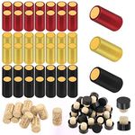 Swpeet 100Pcs 3 Colors Gold Black Red PVC Heat Shrink Capsules and Wine Bottle Cork Stopper with Black Plastic Top Assortment Kit, Wine Shrink Wrap Wine Bottle Corks Capsules Cork Tops Tasting Corks Seals Shrink Caps for Wine Bottles