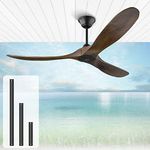 XSGDMN 60 inch Ceiling Fan without Light, Outdoor Ceiling Fan for Patio, 3 Solid Blade Wooden Large Propeller Ceiling Fan, Quiet DC Motor Fans with Remote for exterior, terrace, Porch