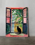 Matisse Black Cat Open Window Canvas Wall Art Prints, Henri Matisse Wall Art Cat Funny Colorful Paintings Famous Vintage Cat Wall Art Framed Posters Room Aesthetic Pictures Modern Artwork 16x24inch