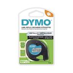 DYMO LT Plastic Labels | 1/2" x 13' (12mm x 4m) Roll | Black Print on Metallic Silver Labels | for LetraTag Label Makers | 1 Cartridge