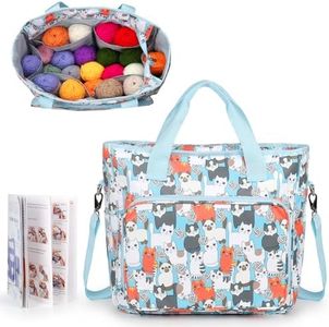 Katech Yarn Storage Bag-Large Capacity Knitting Crochet Bag Organizer-Multipocket Portable Crochet Yarn Storage Organizer for Crocheting Project, Knitting Needles, Crochet Hooks and Yarn