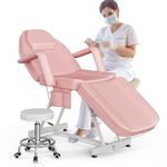 ONPNO Salon Beauty Bed and Hydraulic Stool, Adjustable 3-Section Massage Table w/Detachable Head Cushions, Professional Tattoo Chair, Facial Lash Bed for Client/Esthetician (Pink)