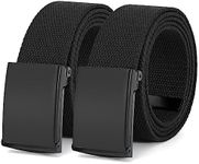 WHIPPY Canvas Web Belt Flip-Top Solid Black Military Buckle Fully Adjustable Mens Webbing Belts Cut To Fit Black Black Fit Waist Below 40 Inches