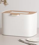 KAZAI.® Compost Bin 'Elin' | 4.5L Small Kitchen Caddy with Wooden Lid & Filter | Food Waste Container, Odour-Free, Dishwasher Safe, with Inner Caddy | Recycling Unit for Kitchen Counter Top | White