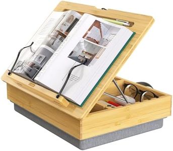AboveTEK Book Stand for Reading with Storage, Adjustable Bamboo Book Holder with Soft Lap Cushion, Cookbook Stand, Hands-Free Book Reading Stand for Bed, Desktop & Kitchen Counter