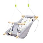 Outsunny Baby Swing Seat, Kids Hanging Hammock Chair, with Cotton-Padded Pillow, Wooden Frame, Indoor Use, for Ages 6-36 Months, Grey