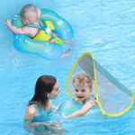 Free Swimming Baby Inflatable Baby Swim Float with Sun Canopy Size Improved Infant Pool Floaties Swimming Pool Toys for The Age of 3-72 Months(Blue, L)