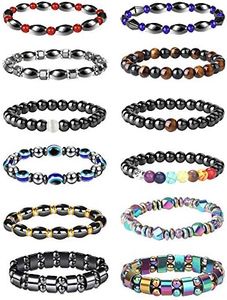 THUNARAZ 12Pcs Hematite Magnetic Bracelet Set for Men Women Tiger Eye Stone Bracelet Stree Relief Gift, One Size, Metal, Cubic Zirconia