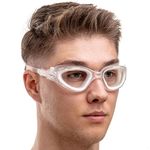 AqtivAqua Transition Swim Goggles Swimming Goggles for Adult Men Women Kids 6-14 Youth Girls Boys Childrens DX-H (Transparent White, Silver case, Photochromic lens)