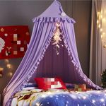 HUOQOU Bed Canopy for Girl Princess Round Dome Children Dreaming Mosquito Net Bed Linen Girls Room Castle Play Tent Hanging House Decor Reading Corner Canopy(Purple)