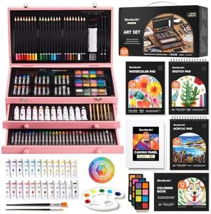 Shuttle Art Deluxe Gift Art Kit, 202-Piece Wooden Art Supplies Set with 4 Drawing Pads, Canvases, Coloring Sheets, Acrylic Paint, Crayons, Oil Pastels, Colored Pencils for Kids