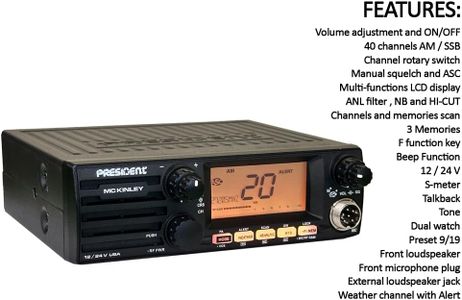 President McKinley 40 Channel CB Radio – AM/FM, Compact Mobile