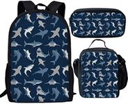 Showudesigns Shark Print Kids Backpack Lunch Box Set Girls Boys School Book Bag Lunchbag Pencil Case 3PCS/Sets