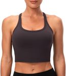 Lavento Women's Racerback Sports Bras Yoga Crop Top with Built in Bra (Brushed Charcoal Gray, 8)