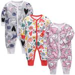 amropi Unisex Baby Boys Print Rompers 3-Pack Long Sleeve Jumpsuit One-Piece Outfits 18-24 Months, Grey/Red/Pink