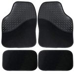 UKB4C Black Car Mats Carpet & Rubber Finish All-Weather Universal Car Mat Set of 4 for Cars, Vans, SUVs