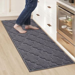 COSY HOMEER-Kitchen-Rugs 20"x48" Non-Slip Absorbent Soft Kitchen Runner Rug Polyester Kitchen Mats for Floor Washable Kitchen Standing Floor Mat for Sink Mat,Hallway,Laundry,Dark Grey