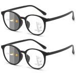 Lanomi Photochromic Progressive Multifocus Reading Glasses Women Men Round TR90 Frame Anti Blue Light Transition Reader Eyeglasses 2 Pairs Black Varifocal Glasses 1.5