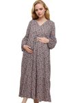 Miga's Cotton Jersey Soft Breathable Floral Pre & Post Pregnancy Maternity Dresses for Women with Pockets & Zippers| Maxi Length | Pregnancy Dress| Ample Space for Growing Belly