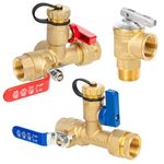 3/4 Inch JUWO IPS Isolator Tankless Water Heater Service Valve Kit, with Pressure Relief Valve, Hot Cold Water Supply Isolator Valves fit for Rheem, Rinnai, Navien