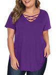 Amoretu Women's Tops Plus Size V Neck T Shirts Blouse (Purple, 4XL)