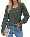 Aokosor Womens Long Sleeve Tops Ladies Square Neck Jumpers Puff Sleeves Sweatshirts Green Size 14-16