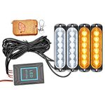 RIGIDON 4 Pcs Safety Emergency Flashing Lights, White Amber Color 12V 24V 6 LED Remote Control Strobe Hazard Warning Light, Breakdown Beacon Led Light Bar For Car Truck Off road SUV 4x4 Vehicles