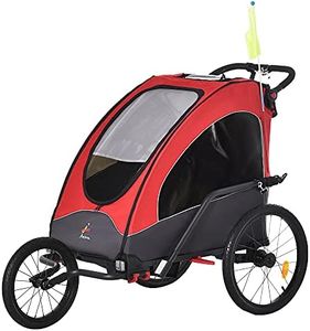 Aosom Bike Trailer for Kids 3 In1 Foldable Child Jogger Stroller Baby Stroller Transport Carrier with Shock Absorber System Rubber Tires Adjustable Handlebar Kid Bicycle Trailer Red and Grey