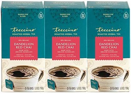 Teeccino Dandelion Red Chai Tea - Caffeine-Free, Roasted Herbal Tea with Prebiotics, 3x More Herbs than Regular Tea Bags, Gluten Free - 25 Tea Bags (Pack of 3)