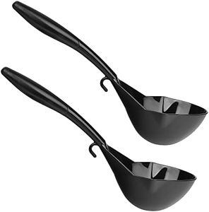 IMPRESA [2 Pack] Canning Ladle Set - 8oz Ladle w/Angled Curve Spoon - Easy Pour Double Spout Ladle - Ladles for Cooking & Canning - Black Nylon Plastic Ladle w/Hook Handle - One-Piece Large